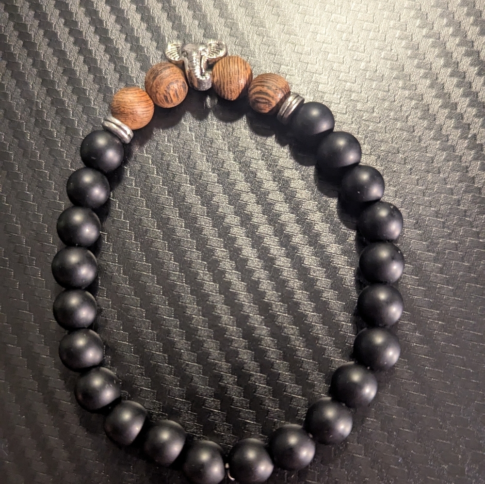Black and Brown Beaded Elephant Stretch Bracelet